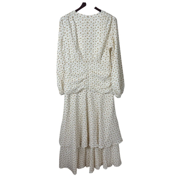 NWT Veiled New York Narjis Side Rouched Maxi Dress Beige Floral Women’s Sz Large - Picture 3 of 9